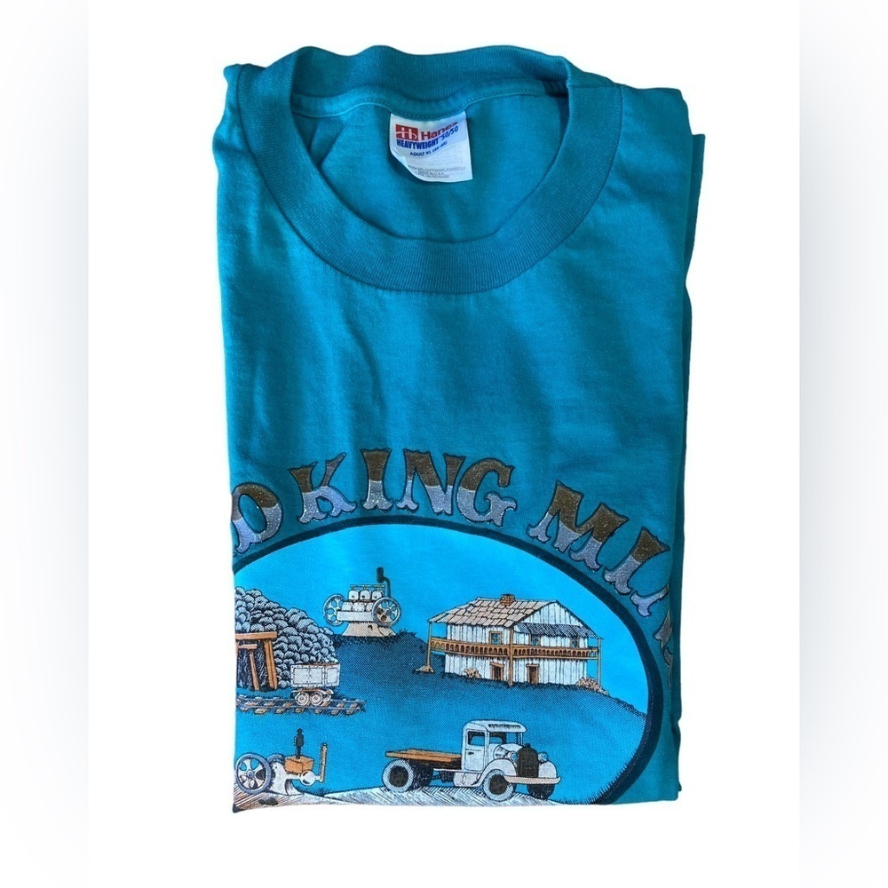 Single Stitch Turquoise Hanes Heavyweight 50/50 Graphic T-Shirt XL